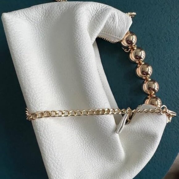 Neiman Marcus Gold Bead Top Handle Leather Bag